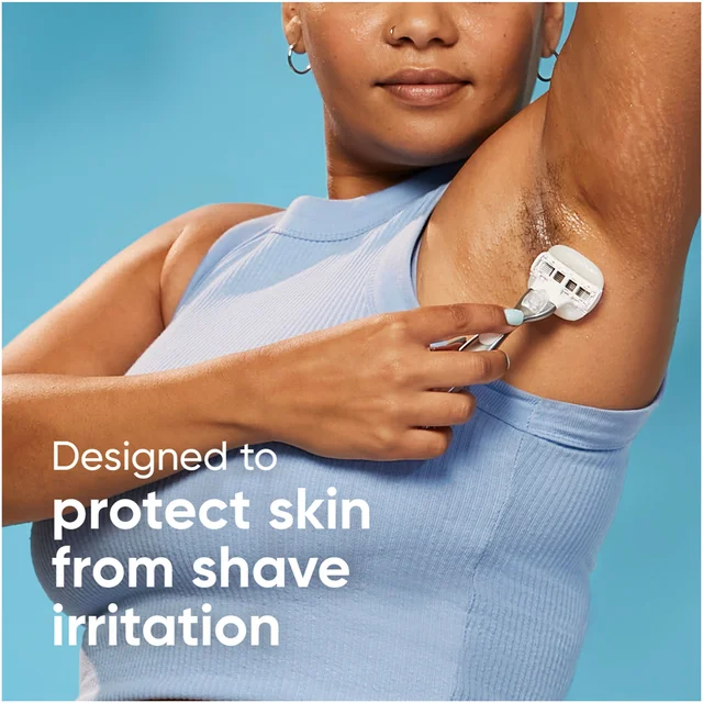 Gillette Venus razor used on an underarm, highlighting protection from shave irritation.