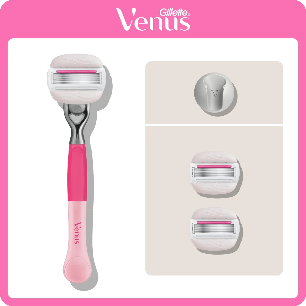 Gillette Venus Pro ComfortGlide Pomegranate Scented Tropical Razor, 3 Razor Blades & Shower Hook Image 1