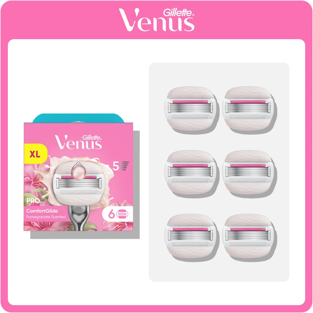 Gillette Venus Pro ComfortGlide Pomegranate Scented Tropical Razor, 6 Razor Blades Image 1