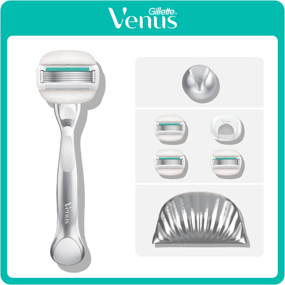 Gift Set: Gillette Venus Pro ComfortGlide Sensitive Razor, 4 Razor Blades, Shower Hook & Travel Bag Image 1