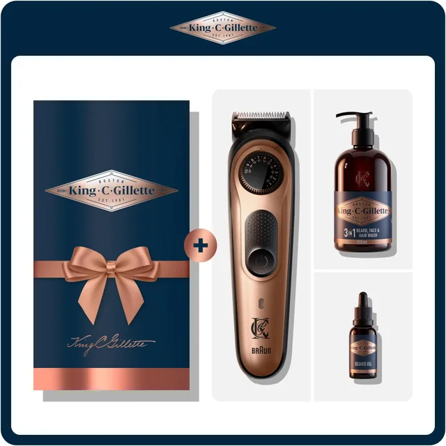 King C. Gillette Beard Trimmer Pro Gold and Beard Care Gift Set