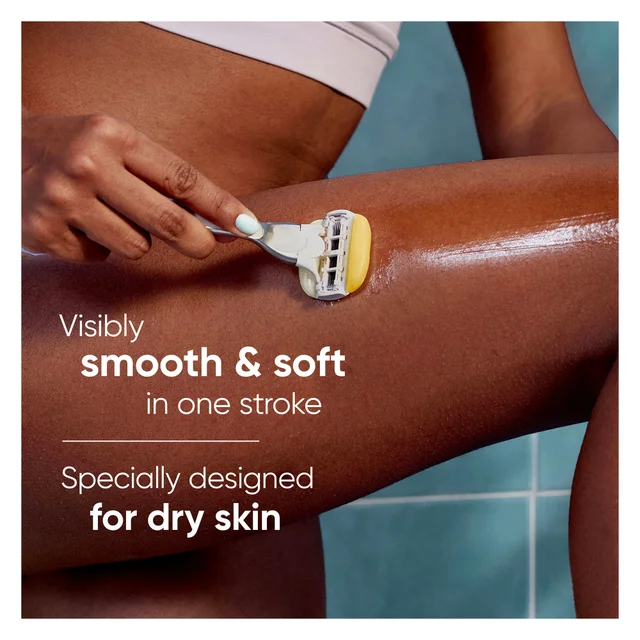 Venus & Olay razor gliding over skin, leaving it visibly smooth and soft in one stroke.