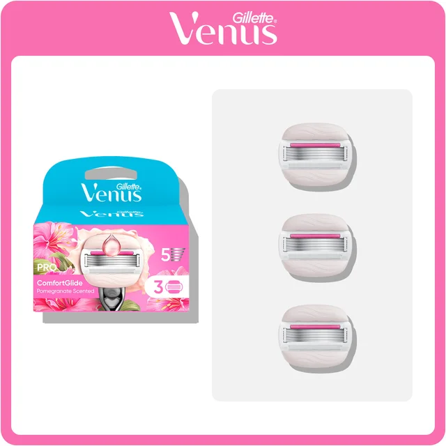 Gillette Venus Pro ComfortGlide Tropical Pomegranate Scented Razor Blades, 3 Pack