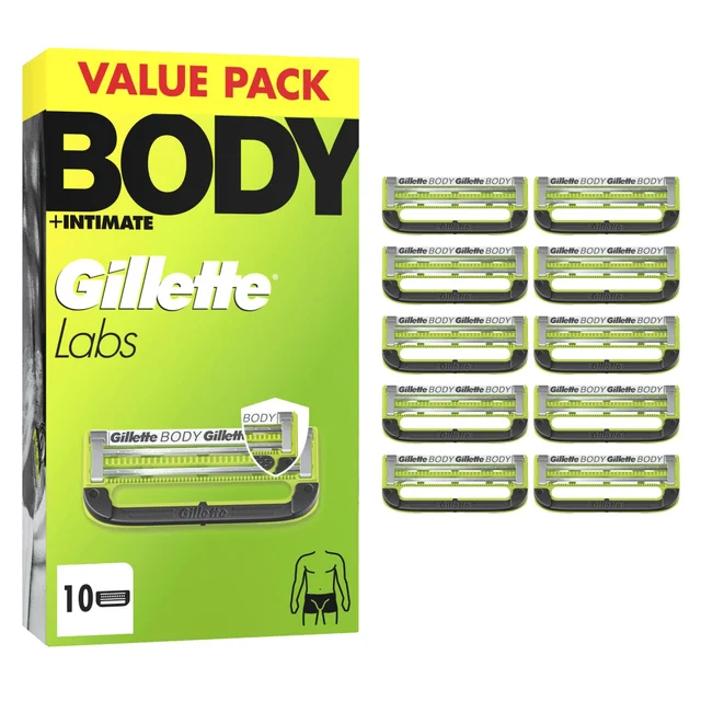 GilletteLabs Body + Intimate Razor Blade Refill Cartridges, 10 Cartridges