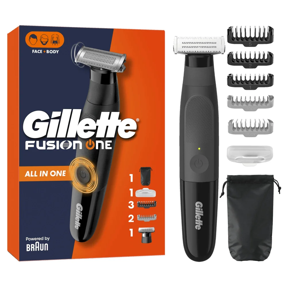 Gillette Fusion One Hybrid Beard Trimmer & Shaver, Face & Body, Beard, with Protective Cap & Pouch Image 1