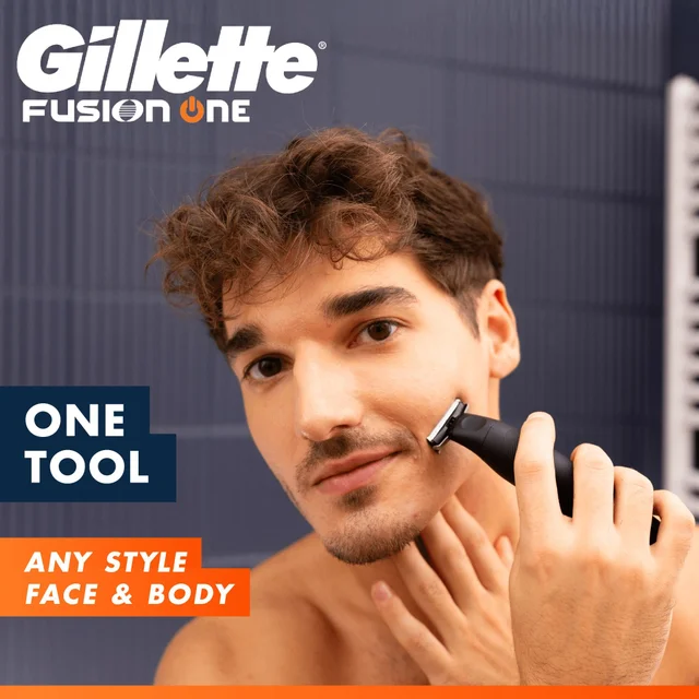 Gillette Fusion One Hybrid Beard Trimmer & Shaver, Face & Body, Beard, with Protective Cap & Pouch
