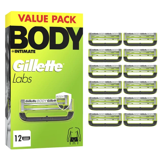 GilletteLabs Body + Intimate Razor Blade Refill Cartridges, 12 Cartridges