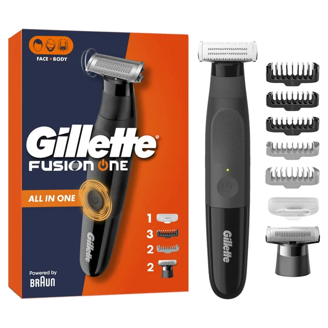 Gillette Fusion One Hybrid Beard Trimmer & Shaver, Face & Body, with Protective Cap & Refill blade