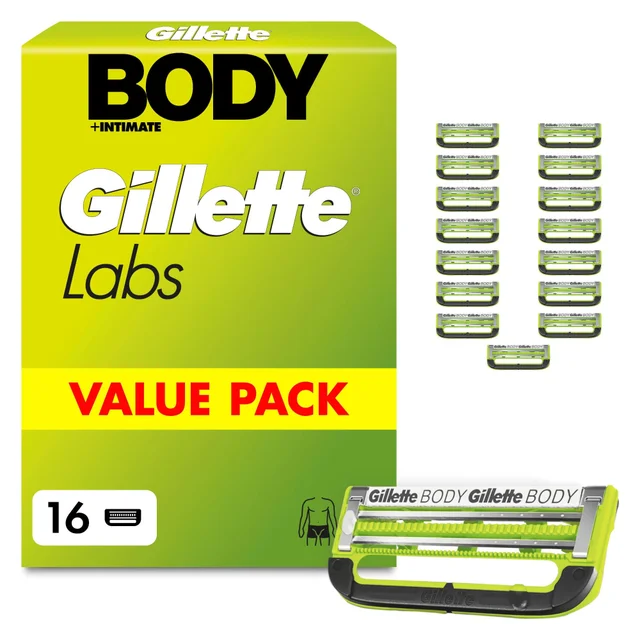GilletteLabs Body + Intimate Razor Blade Refill Cartridges, 16 Cartridges