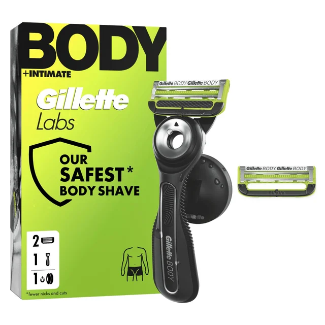 GilletteLabs Body + Intimate Razor with Magnetic Shower Hanger, 1 Handle, 1 Cartridges