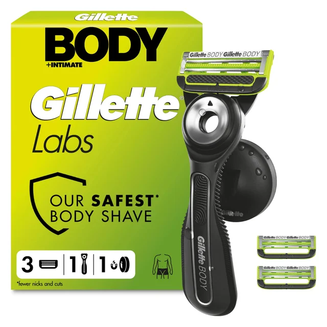 GilletteLabs Body + Intimate Razor with Magnetic Shower Hanger, 1 Handle, 1 Cartridges
