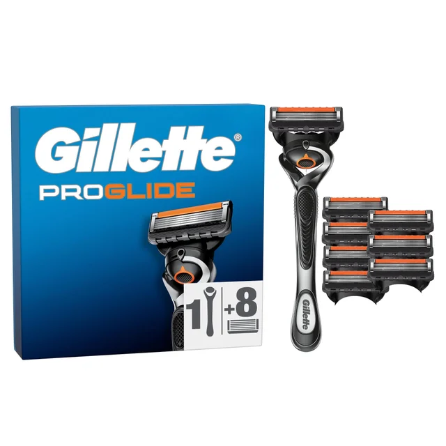 Gillette ProGlide with its packaging box indicating 1 handle and 8 refills.