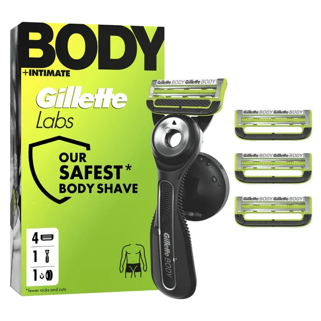 GilletteLabs Body + Intimate Razor with Magnetic Shower Hanger, 1 Handle, 1 Cartridges