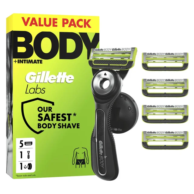 GilletteLabs Body + Intimate Razor with Magnetic Shower Hanger, 1 Handle, 1 Cartridges