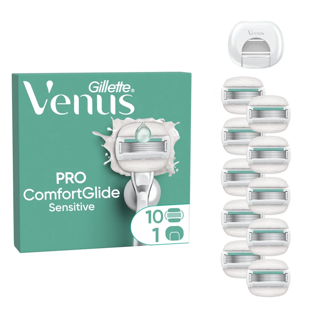 Gillette Venus Pro ComfortGlide Sensitive Blades 10 Refill Blades Cartridges and Blade cover Image 1