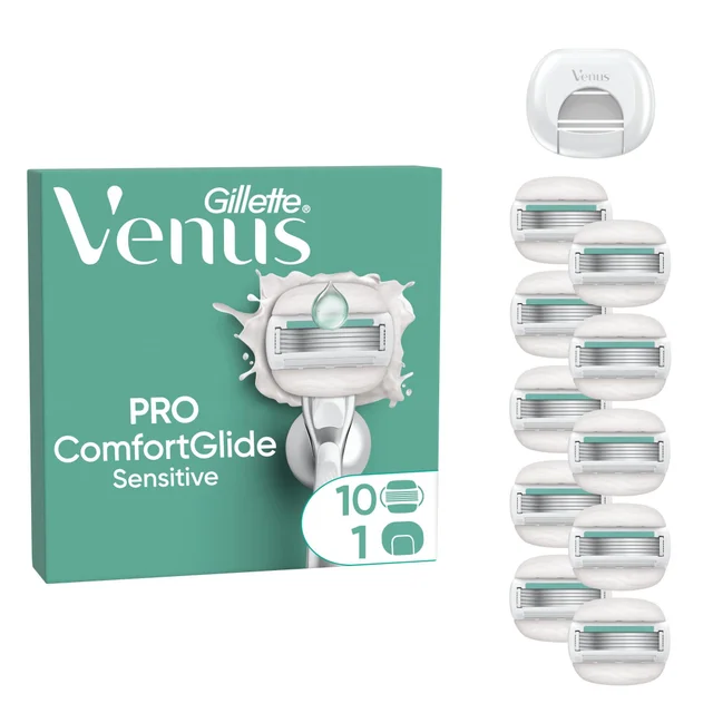 Gillette Venus Pro ComfortGlide Sensitive Blades 10 Refill Blades Cartridges and Blade cover